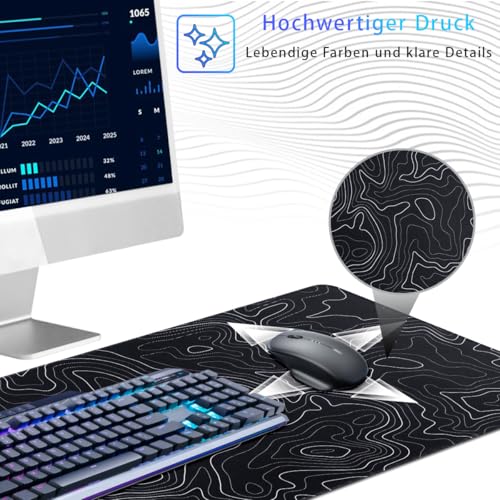 Zindoo Gaming Mauspad XXL 900 x 400 mm– Schwarzes Mousepad mit Konturen-Design – rutschfest, Langlebig, Speed-Textiloberfläche für Gaming & Home Office Bild 6