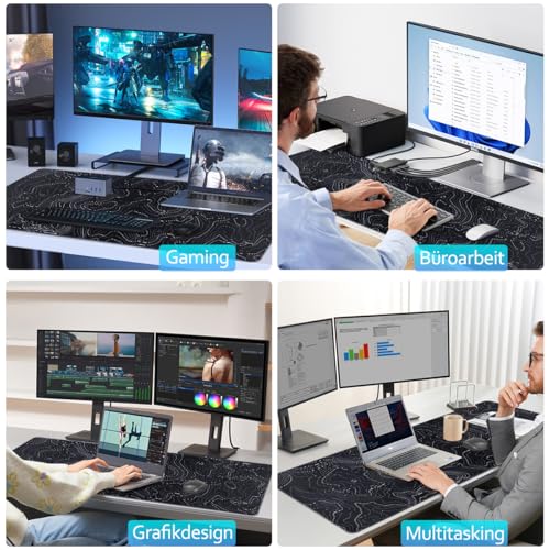 Zindoo Gaming Mauspad XXL 900 x 400 mm– Schwarzes Mousepad mit Konturen-Design – rutschfest, Langlebig, Speed-Textiloberfläche für Gaming & Home Office Bild 7