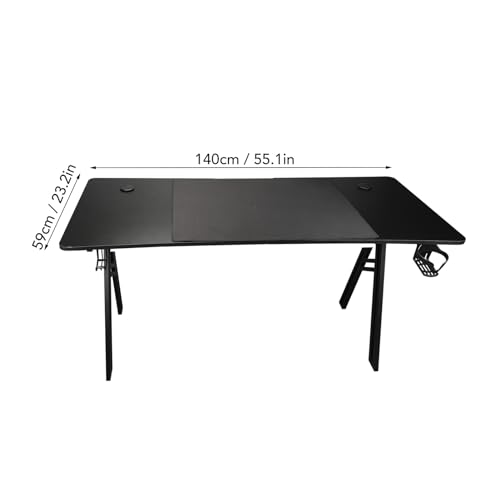 Computer Desk Gaming -Tisch große Nicht -Schlupf -Oberfläche mit Maus -Pad -Becher -Halbzeit Haken Haken Rahmen Stahlrahmen langlebige Partikelbrett 1,4 m breit für Home Office Bild 3