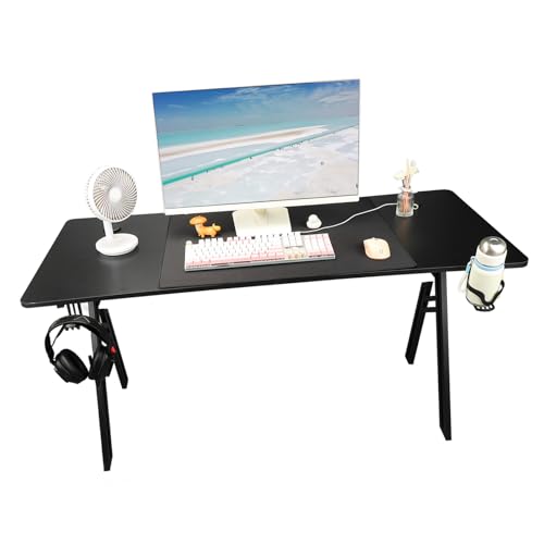 Computer Desk Gaming -Tisch große Nicht -Schlupf -Oberfläche mit Maus -Pad -Becher -Halbzeit Haken Haken Rahmen Stahlrahmen langlebige Partikelbrett 1,4 m breit für Home Office Bild 4