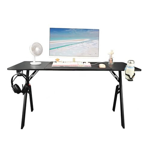 Computer Desk Gaming -Tisch große Nicht -Schlupf -Oberfläche mit Maus -Pad -Becher -Halbzeit Haken Haken Rahmen Stahlrahmen langlebige Partikelbrett 1,4 m breit für Home Office Bild 5