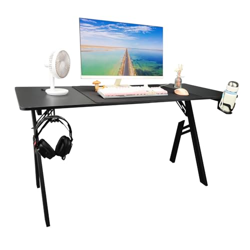 Computer Desk Gaming -Tisch große Nicht -Schlupf -Oberfläche mit Maus -Pad -Becher -Halbzeit Haken Haken Rahmen Stahlrahmen langlebige Partikelbrett 1,4 m breit für Home Office Bild 7