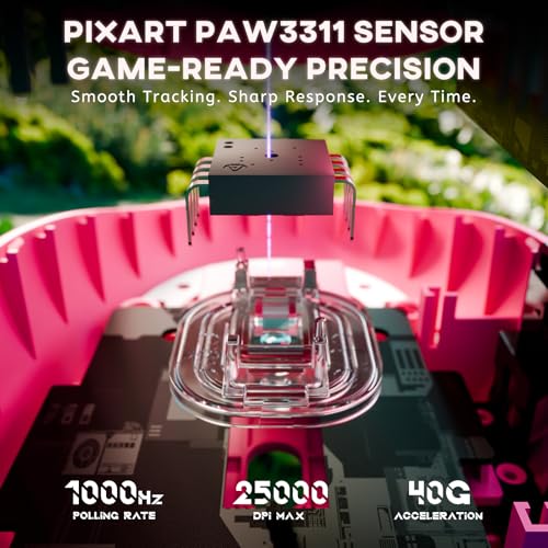 ATTACK SHARK G3 Kabellose Gaming-Maus, 25000 DPI, PAW3311-Sensor, 59g Superlight G305 Gamer-Mäuse, 80 Millionen Klicks, 500-mAh-Akku, Bluetooth/2.4G/Kabelgebundene, Für Win 11/PC/Mac, Beerenrot Bild 4