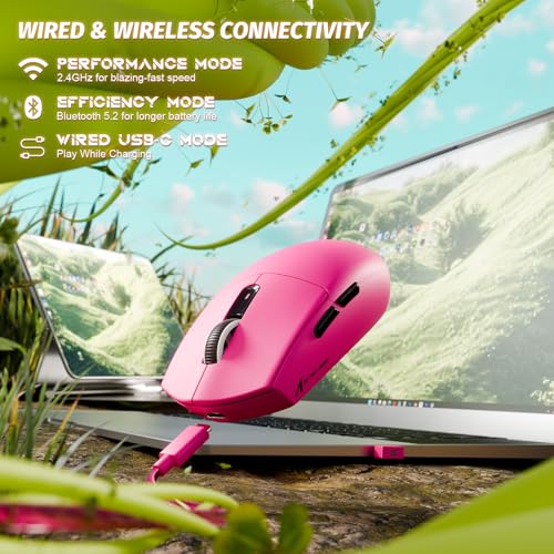 ATTACK SHARK G3 Kabellose Gaming-Maus, 25000 DPI, PAW3311-Sensor, 59g Superlight G305 Gamer-Mäuse, 80 Millionen Klicks, 500-mAh-Akku, Bluetooth/2.4G/Kabelgebundene, Für Win 11/PC/Mac, Beerenrot Bild 6