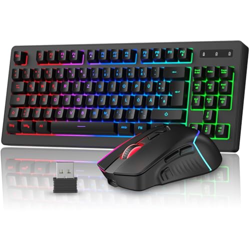 Kabellose Gaming Tastatur und Maus Set, DE Layout QWERTZ 75% TKL RGB Beleuchtet, Wiederaufladbare Ergonomische Gaming Maus, Kompaktes Keyboard für PC, Mac, Xbox,PS5 Bild 1