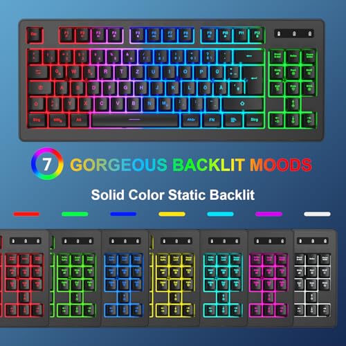 Kabellose Gaming Tastatur und Maus Set, DE Layout QWERTZ 75% TKL RGB Beleuchtet, Wiederaufladbare Ergonomische Gaming Maus, Kompaktes Keyboard für PC, Mac, Xbox,PS5 Bild 2