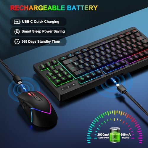 Kabellose Gaming Tastatur und Maus Set, DE Layout QWERTZ 75% TKL RGB Beleuchtet, Wiederaufladbare Ergonomische Gaming Maus, Kompaktes Keyboard für PC, Mac, Xbox,PS5 Bild 3