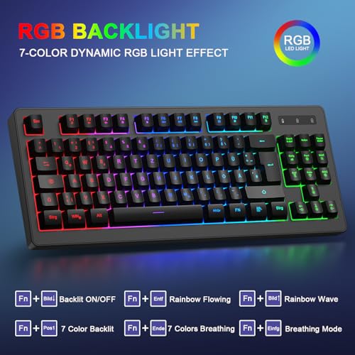 Kabellose Gaming Tastatur und Maus Set, DE Layout QWERTZ 75% TKL RGB Beleuchtet, Wiederaufladbare Ergonomische Gaming Maus, Kompaktes Keyboard für PC, Mac, Xbox,PS5 Bild 4