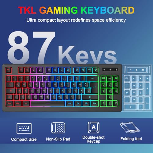 Kabellose Gaming Tastatur und Maus Set, DE Layout QWERTZ 75% TKL RGB Beleuchtet, Wiederaufladbare Ergonomische Gaming Maus, Kompaktes Keyboard für PC, Mac, Xbox,PS5 Bild 5