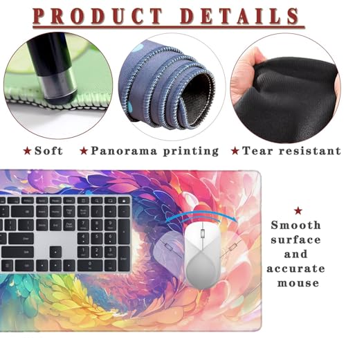 Mauspad XXL 1400x800x4mm Wasserdicht Schreibtischunterlage rutschfeste Speed Gaming Mousepad Rainbow (2) Groß Desk Mouse Mat Maus Pad, Schreibtisch Unterlage Deko für PC, MacBook, Laptop, Home Office Bild 4