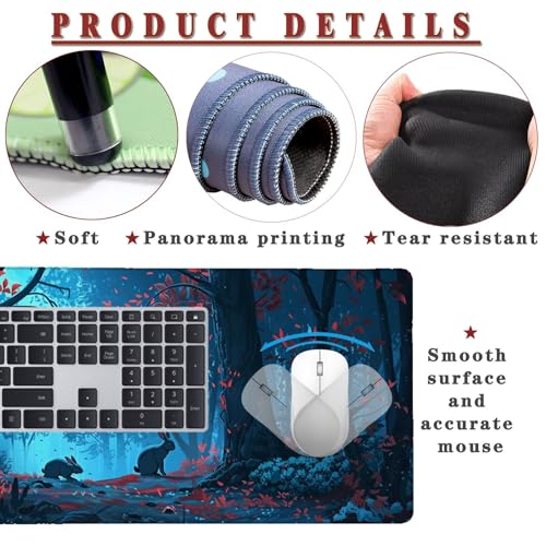 Mauspad XXL 1400x800x4mm Wasserdicht Schreibtischunterlage rutschfeste Speed Gaming Mousepad Rabbit (6) Groß Desk Mouse Mat Maus Pad, Schreibtisch Unterlage Deko für PC, MacBook, Laptop, Home Office Bild 4