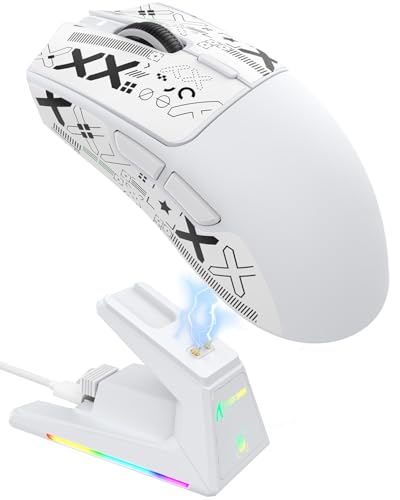 ATTACK SHARK X1 Gaming-Maus mit Magnetischer Ladestation, PixArt PAW3395PRO Gaming-Sensor, 40000 DPI, 49g Superlight-Maus, BT/2,4G Kabellos/Kabelgebunden, 100M-Mikroschalter für PC/Xbox/PS/Mac – Weiß Bild 1