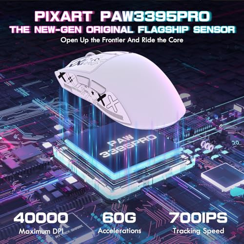 ATTACK SHARK X1 Gaming-Maus mit Magnetischer Ladestation, PixArt PAW3395PRO Gaming-Sensor, 40000 DPI, 49g Superlight-Maus, BT/2,4G Kabellos/Kabelgebunden, 100M-Mikroschalter für PC/Xbox/PS/Mac – Weiß Bild 3