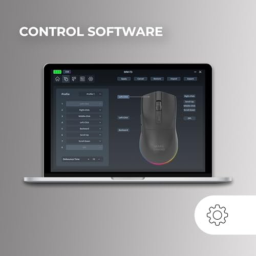 Mars Gaming MM‑T3, Ultralight Kabellose Maus, Bluetooth 5.0 + 2.4 GHz + Kabel, Optischer Sensor PIXART PAW3104PRO 14400 DPI, Magnetische RGB‑Ladestation, Huano Switches, Steuerungssoftware, Weiß Bild 5