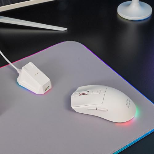 Mars Gaming MM‑T3, Ultralight Kabellose Maus, Bluetooth 5.0 + 2.4 GHz + Kabel, Optischer Sensor PIXART PAW3104PRO 14400 DPI, Magnetische RGB‑Ladestation, Huano Switches, Steuerungssoftware, Weiß Bild 6