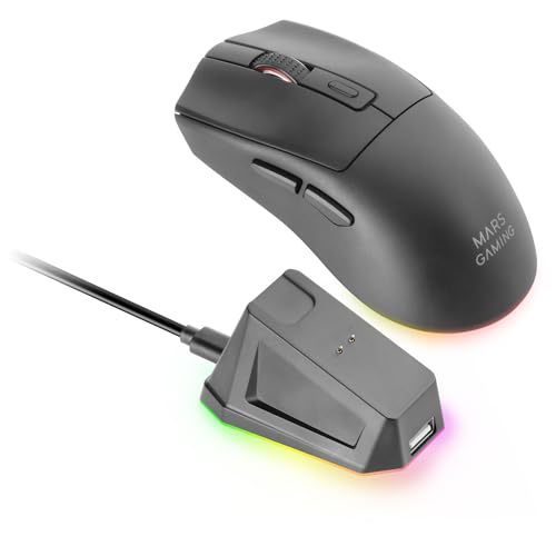 Mars Gaming MM‑T3, Ultralight Kabellose Maus, Bluetooth 5.0 + 2.4 GHz + Kabel, Optischer Sensor PIXART PAW3104PRO 14400 DPI, Magnetische RGB‑Ladestation, Huano Switches, Steuerungssoftware, Schwarz Bild 1