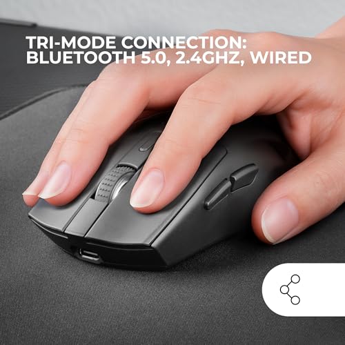 Mars Gaming MM‑T3, Ultralight Kabellose Maus, Bluetooth 5.0 + 2.4 GHz + Kabel, Optischer Sensor PIXART PAW3104PRO 14400 DPI, Magnetische RGB‑Ladestation, Huano Switches, Steuerungssoftware, Schwarz Bild 2