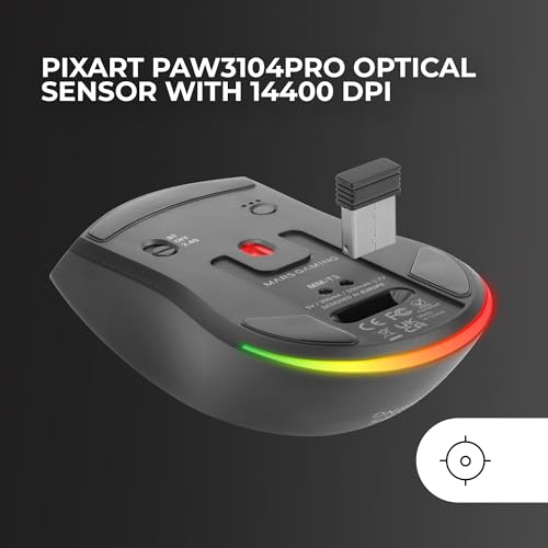 Mars Gaming MM‑T3, Ultralight Kabellose Maus, Bluetooth 5.0 + 2.4 GHz + Kabel, Optischer Sensor PIXART PAW3104PRO 14400 DPI, Magnetische RGB‑Ladestation, Huano Switches, Steuerungssoftware, Schwarz Bild 3