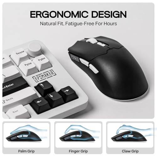 EPOMAKER Click Lite Gaming-Maus Kabellos, 800 bis 12.000 DPI Einstellbar, PAW3311 Sensor, 500mAh, 59g, 2.4G/Bluetooth/USB-C, Kabellose Maus mit 5 Programmable Buttons (Schwarz) Bild 4