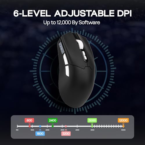 EPOMAKER Click Lite Gaming-Maus Kabellos, 800 bis 12.000 DPI Einstellbar, PAW3311 Sensor, 500mAh, 59g, 2.4G/Bluetooth/USB-C, Kabellose Maus mit 5 Programmable Buttons (Schwarz) Bild 5