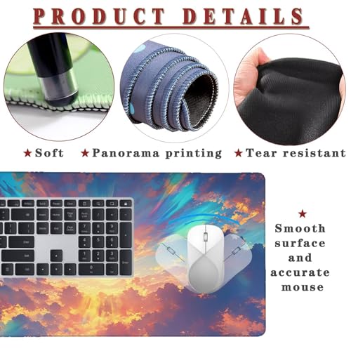Mauspad XXL 1400x800x4mm Wasserdicht Schreibtischunterlage rutschfeste Speed Gaming Mousepad Rainbow (4) Groß Desk Mouse Mat Maus Pad, Schreibtisch Unterlage Deko für PC, MacBook, Laptop, Home Office Bild 4