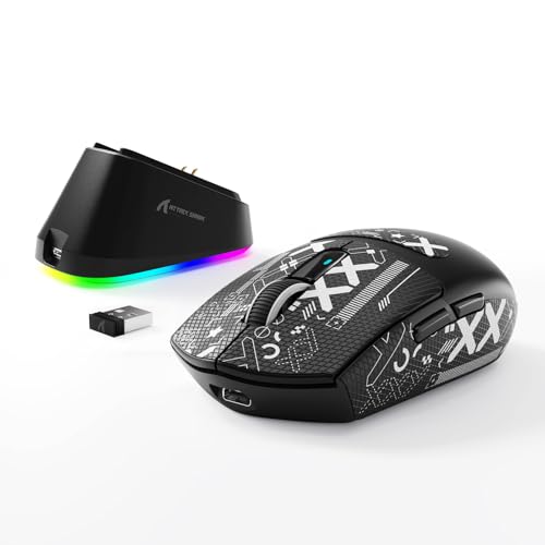MAMBASNAKE x ATTACK SHARK G3PRO Gaming-Maus mit Magnetischer Ladestation, BT/2.4G Wireless/Kabel, PixArt PAW3311 Sensor, 59g leicht, 25000 DPI LIGHTSPEED Gamer Office-Mäuse für PC/Mac-Schwarz mit Tape Bild 1