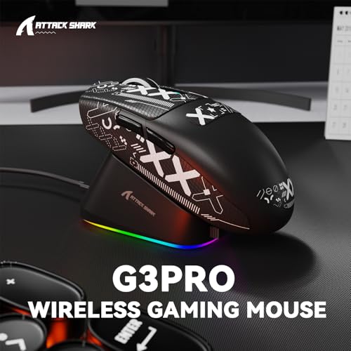 MAMBASNAKE x ATTACK SHARK G3PRO Gaming-Maus mit Magnetischer Ladestation, BT/2.4G Wireless/Kabel, PixArt PAW3311 Sensor, 59g leicht, 25000 DPI LIGHTSPEED Gamer Office-Mäuse für PC/Mac-Schwarz mit Tape Bild 2