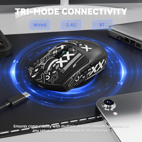 MAMBASNAKE x ATTACK SHARK G3PRO Gaming-Maus mit Magnetischer Ladestation, BT/2.4G Wireless/Kabel, PixArt PAW3311 Sensor, 59g leicht, 25000 DPI LIGHTSPEED Gamer Office-Mäuse für PC/Mac-Schwarz mit Tape Bild 4