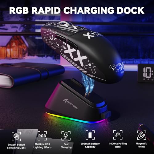 MAMBASNAKE x ATTACK SHARK G3PRO Gaming-Maus mit Magnetischer Ladestation, BT/2.4G Wireless/Kabel, PixArt PAW3311 Sensor, 59g leicht, 25000 DPI LIGHTSPEED Gamer Office-Mäuse für PC/Mac-Schwarz mit Tape Bild 6