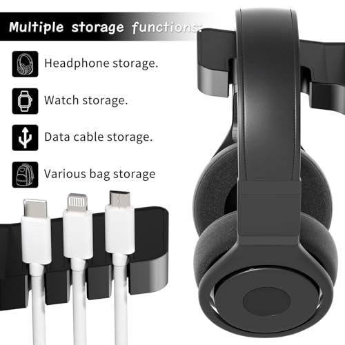 ALACOO Smartwatch & Headset Halterung Doppelter Kopfhörer Ständer mit 3-Port-USB-Ladefunktion (20W PD & QC3.0) für Unter dem Schreibtisch, Selbstklebend Kopfhörerständer für Gaming Headset Zubehör Bild 3