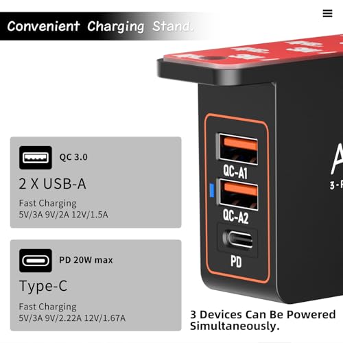 ALACOO Smartwatch & Headset Halterung Doppelter Kopfhörer Ständer mit 3-Port-USB-Ladefunktion (20W PD & QC3.0) für Unter dem Schreibtisch, Selbstklebend Kopfhörerständer für Gaming Headset Zubehör Bild 4