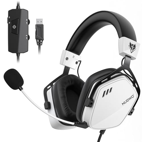 NUBWO HG03 USB A Gaming Headset mit 7.1 Surround und FPS Sound, Kabelgebundener Kopfhörer mit Mikrofon mit Geräuschunterdrückung, Komfortables Design für PC und Laptop – Weiß Bild 1