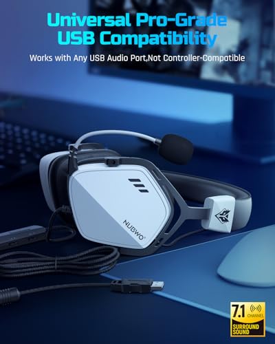 NUBWO HG03 USB A Gaming Headset mit 7.1 Surround und FPS Sound, Kabelgebundener Kopfhörer mit Mikrofon mit Geräuschunterdrückung, Komfortables Design für PC und Laptop – Weiß Bild 7