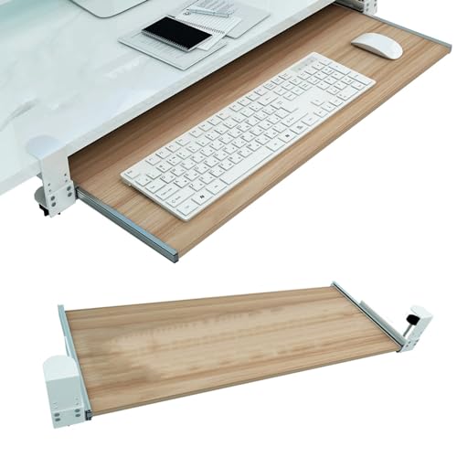 Verstellbare Tastaturablage und Maus-Plattform, 55/65/75 x 30 cm, Computer-Schublade für ergonomisches Tippen, Walnussholz-Finish, perfekt für Heimbüro und Gaming-Setup Bild 1