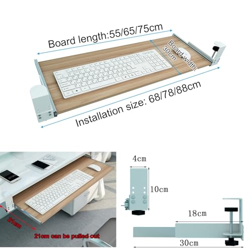 Verstellbare Tastaturablage und Maus-Plattform, 55/65/75 x 30 cm, Computer-Schublade für ergonomisches Tippen, Walnussholz-Finish, perfekt für Heimbüro und Gaming-Setup Bild 2