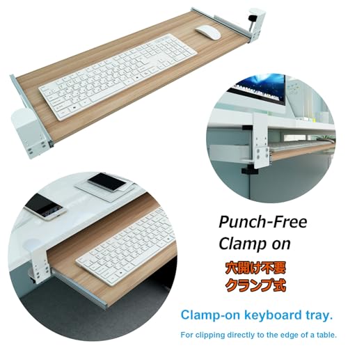 Verstellbare Tastaturablage und Maus-Plattform, 55/65/75 x 30 cm, Computer-Schublade für ergonomisches Tippen, Walnussholz-Finish, perfekt für Heimbüro und Gaming-Setup Bild 5