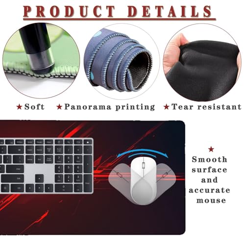 Mauspad XXL 1400x800x4mm Wasserdicht Schreibtischunterlage rutschfeste Speed Gaming Mousepad Red (5) Groß Desk Mouse Mat Maus Pad, Schreibtisch Unterlage Deko für PC, MacBook, Laptop, Home Office Bild 4