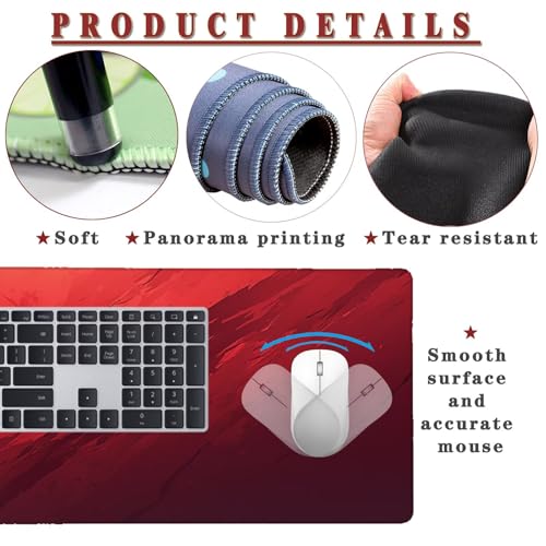 Mauspad XXL 1400x800x4mm Wasserdicht Schreibtischunterlage rutschfeste Speed Gaming Mousepad Red (7) Groß Desk Mouse Mat Maus Pad, Schreibtisch Unterlage Deko für PC, MacBook, Laptop, Home Office Bild 4