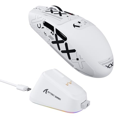 ATTACK SHARK G3PRO Gaming-Maus mit magnetischer Ladestation, PixArt PAW3311 Gaming-Sensor, Bluetooth/2,4G Wireless/Wireless Gaming-Maus mit Griffband, 25.000 DPI, Gamer-Maus (Weiß) Bild 1