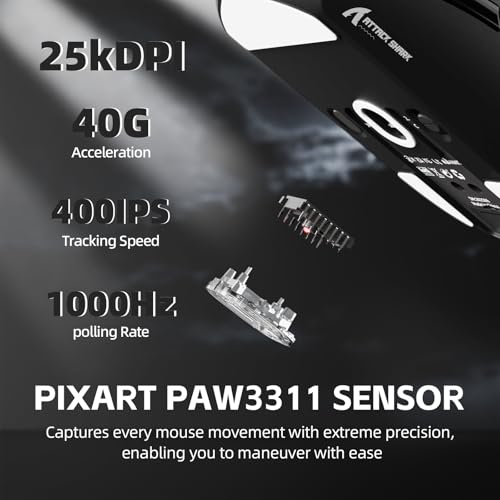 ATTACK SHARK G3PRO Kabellose Gaming-Maus mit Magnetischer Ladestation, PixArt PAW3311-Sensor, Bis zu 25000 DPI, BT/2,4 GHz/Kabelgebunden, 100M Klicks, 59g Superleichte Mäuse für PC/Xbox/PS/Mac–Schwarz Bild 5