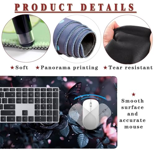 Mauspad XXL 1400x800x4mm Wasserdicht Schreibtischunterlage rutschfeste Speed Gaming Mousepad Rose (7) Groß Desk Mouse Mat Maus Pad, Schreibtisch Unterlage Deko für PC, MacBook, Laptop, Home Office Bild 4