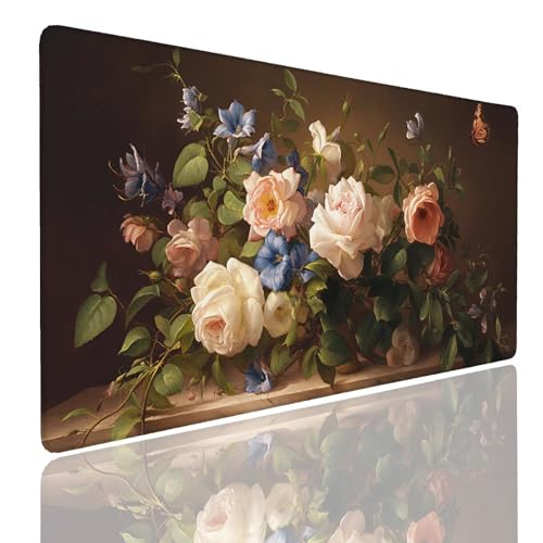 Mauspad XXL 1400x800x4mm Wasserdicht Schreibtischunterlage rutschfeste Speed Gaming Mousepad Rose (11) Groß Desk Mouse Mat Maus Pad, Schreibtisch Unterlage Deko für PC, MacBook, Laptop, Home Office Bild 1