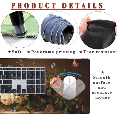 Mauspad XXL 1400x800x4mm Wasserdicht Schreibtischunterlage rutschfeste Speed Gaming Mousepad Rose (11) Groß Desk Mouse Mat Maus Pad, Schreibtisch Unterlage Deko für PC, MacBook, Laptop, Home Office Bild 4