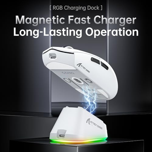 ATTACK SHARK G3PRO Gaming-Maus mit magnetischer Ladestation, PixArt PAW3311 Gaming-Sensor, Bluetooth/2,4G Wireless/Wireless Gaming-Maus, 25.000 DPI, Büro- und Gamer-Maus (Weiß) Bild 4