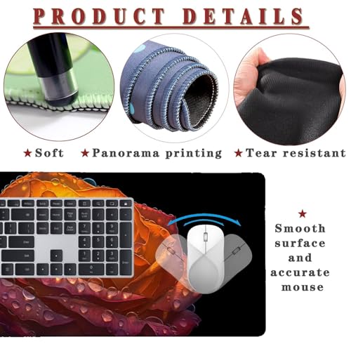 Mauspad XXL 1400x800x4mm Wasserdicht Schreibtischunterlage rutschfeste Speed Gaming Mousepad Rose (9) Groß Desk Mouse Mat Maus Pad, Schreibtisch Unterlage Deko für PC, MacBook, Laptop, Home Office Bild 4