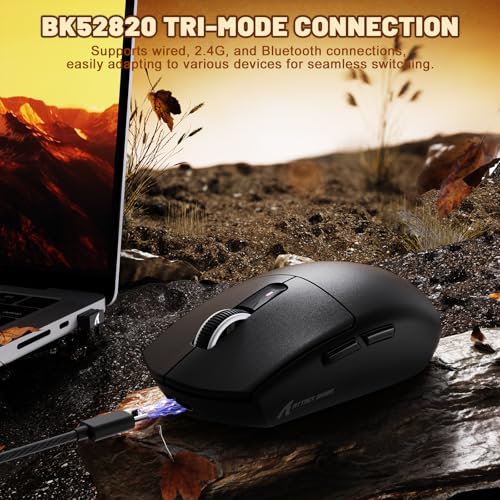 MAMBASNAKE x Attack Shark G3 Kabellose Gaming-Maus, 59g Leichte Maus, PAW3311 Optischer Sensor, 25000 DPI, Bluetooth/2,4G/USB-C, 5 Programmierbare Tasten, 500mAh Akku für PC/Xbox/Mac – Schwarz Bild 2