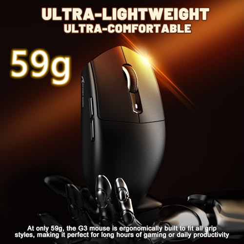 MAMBASNAKE x Attack Shark G3 Kabellose Gaming-Maus, 59g Leichte Maus, PAW3311 Optischer Sensor, 25000 DPI, Bluetooth/2,4G/USB-C, 5 Programmierbare Tasten, 500mAh Akku für PC/Xbox/Mac – Schwarz Bild 3