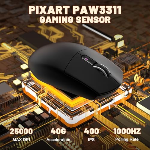 MAMBASNAKE x Attack Shark G3 Kabellose Gaming-Maus, 59g Leichte Maus, PAW3311 Optischer Sensor, 25000 DPI, Bluetooth/2,4G/USB-C, 5 Programmierbare Tasten, 500mAh Akku für PC/Xbox/Mac – Schwarz Bild 4