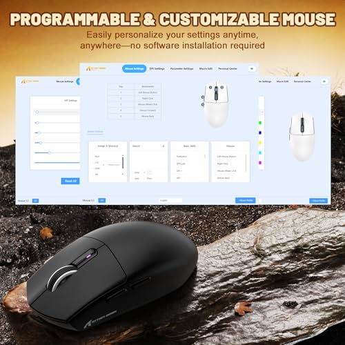 MAMBASNAKE x Attack Shark G3 Kabellose Gaming-Maus, 59g Leichte Maus, PAW3311 Optischer Sensor, 25000 DPI, Bluetooth/2,4G/USB-C, 5 Programmierbare Tasten, 500mAh Akku für PC/Xbox/Mac – Schwarz Bild 6