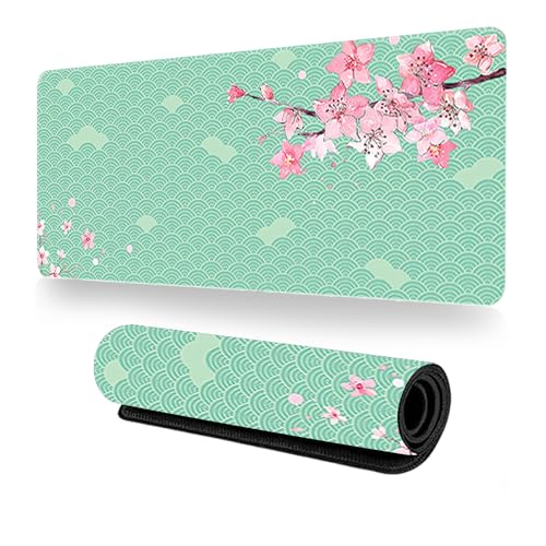 Gaming Mauspad XXL 800 x 300 mm, Rutschfeste Schreibtischunterlage für Büro, Schreibtischunterlage Mädchen, Sakura Maus Pad für PC, MacBook, Laptop (Grün (B) 80 x 30 cm) Bild 1